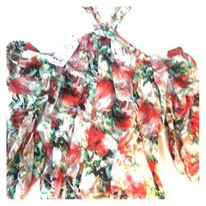 NWT Floral off sleeve blouse pine coconut small